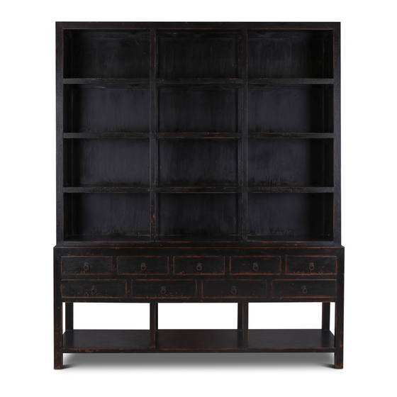 Bookcase 216x48x260 black lacquer sideview