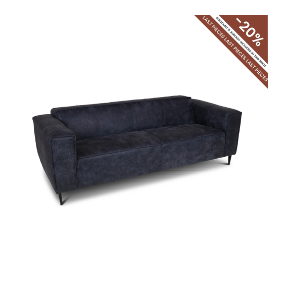 Sofa Miami leather dark blue 3 seater