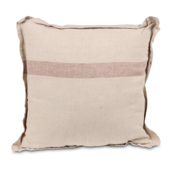 Cushion linen natural stripe pink 45x45