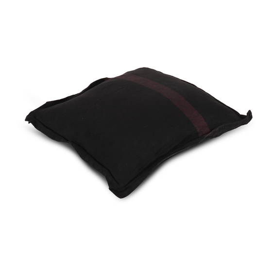 Cushion linen black stripe purple 45x45 sideview