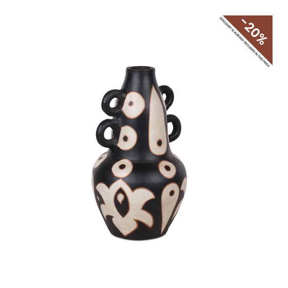 Vase terracotta black cream print Ø27x46