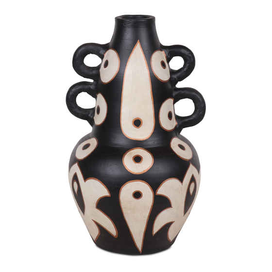 Vase terracotta black cream print Ø27x46 sideview