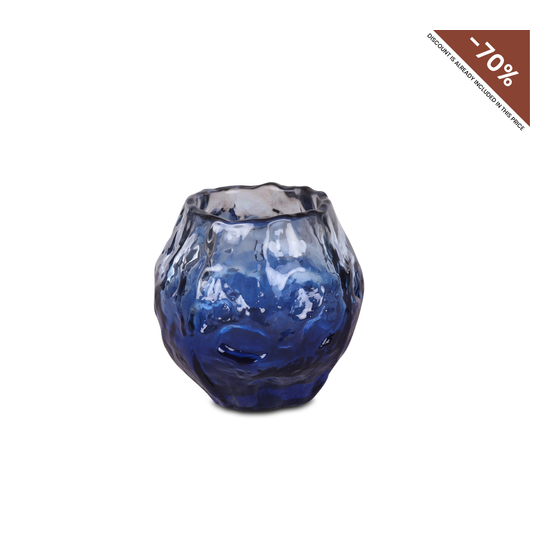 Theelichthouder Valenza glas blauw 13x14cm