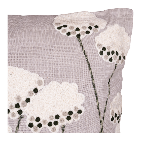 Cushion flower grey white 45x45 sideview