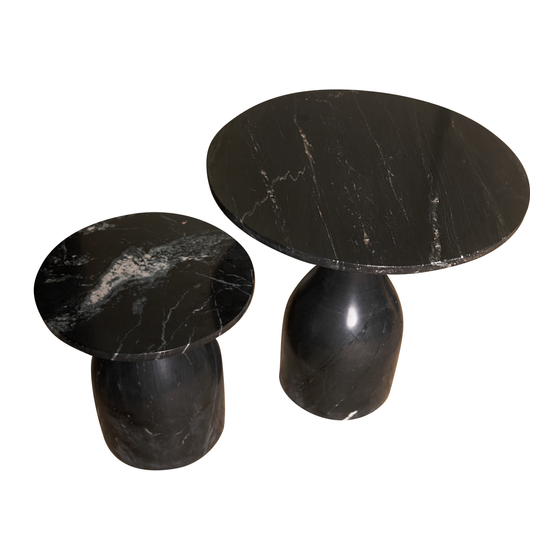Bijzettafel Carrara marmer zwart 60x60x61 & 40x40x43 SET2 sideview