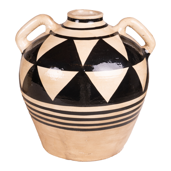 Vase Fiesole with ear terracotta black/cream 25,5x25,5x28