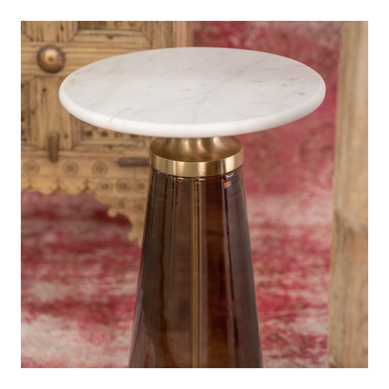 Side table Braga glass marble brown 30x30x51 sideview
