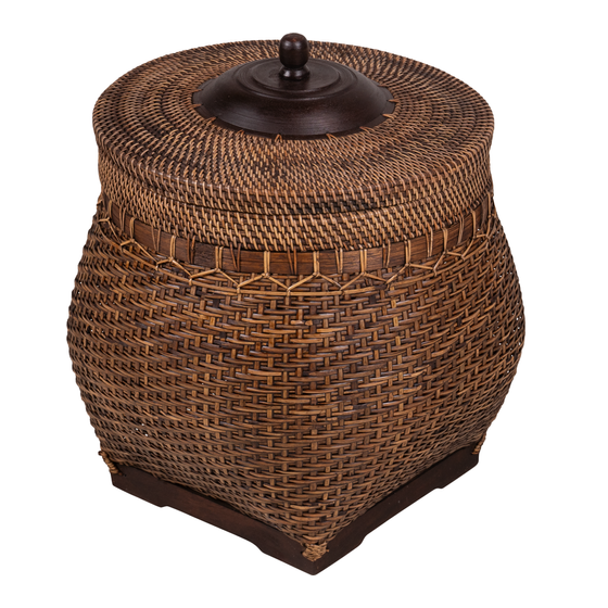 Basket witl lid Lombok weaving brown