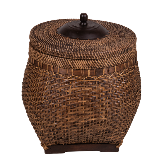 Basket witl lid Lombok weaving brown sideview