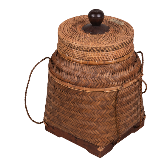 Basket with lid Lombok weaving brown