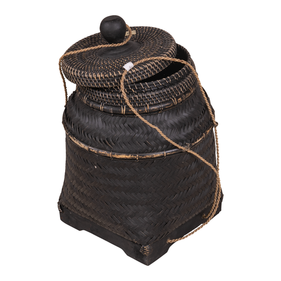 Basket with lid Lombok weaving black sideview