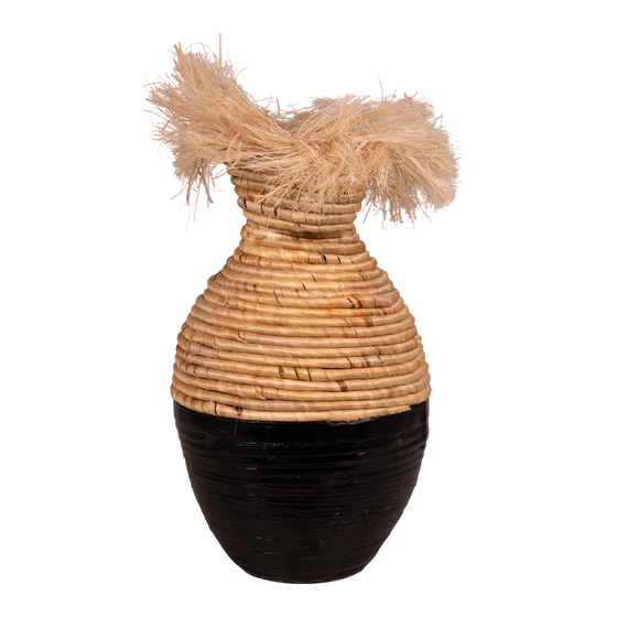 Vase Ponale bamboo lacquer black and water hyacinth Ø25x43