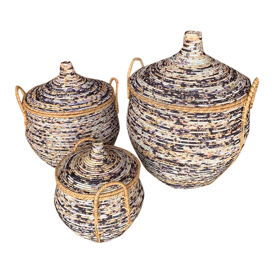 Basket Zara rattan blue with lid and handles SET OF 3