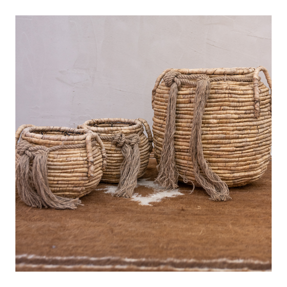 Basket Lima water hyacinth with handles SET OF 3 sideview