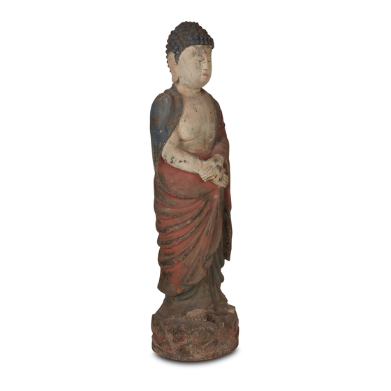 Buddha statue stehend holz