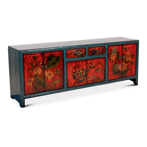 Sideboard blue red painting 153x39x58