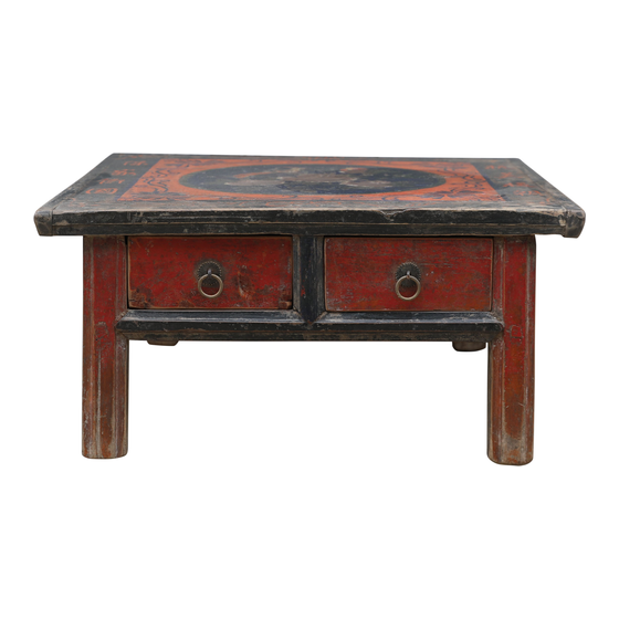 Coffee table painting red black 60x56x29 sideview