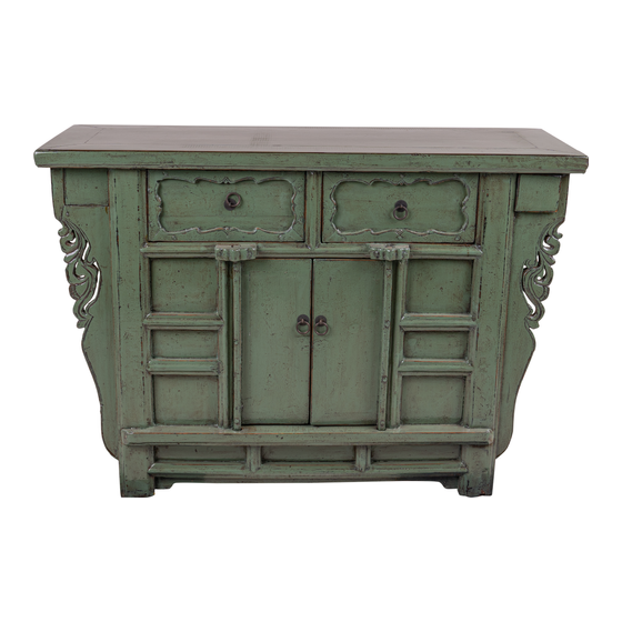 Sideboard lacquer green carved 2drws 2drs 127x45x90 sideview