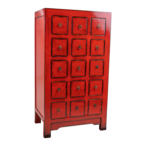 Chest of drawers lacquer red 15drws 68x45x123