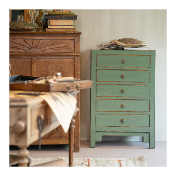 Chest of drawers lacquer green 5drws 63x40x97 sideview