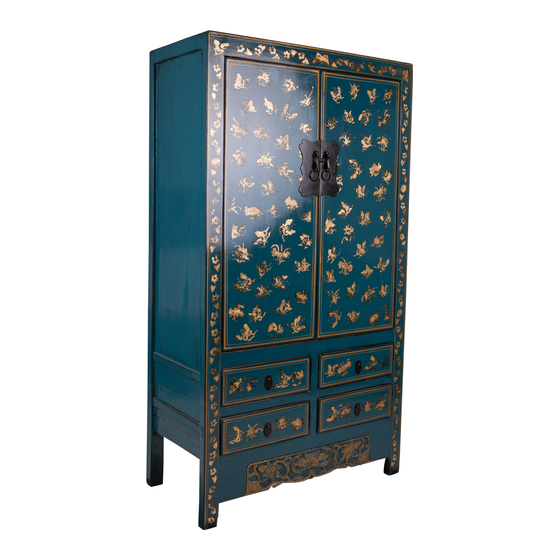 Cabinet lacquer blue with gold 2drs 4drws 104x49x188