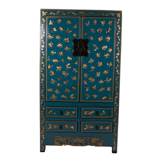 Cabinet lacquer blue with gold 2drs 4drws 104x49x188 sideview
