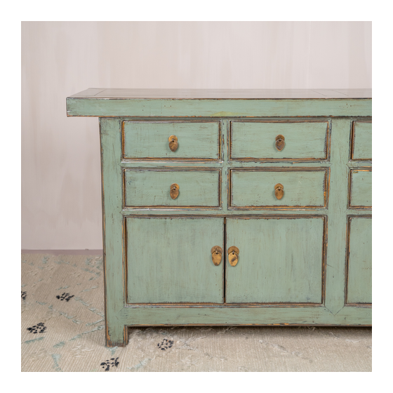 Sideboard lacquer green 8drws 4drs 180x45x87 sideview