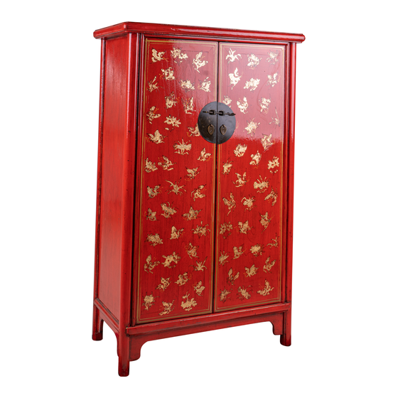 Cabinet lacquer red with gold 2drs 85x42x148