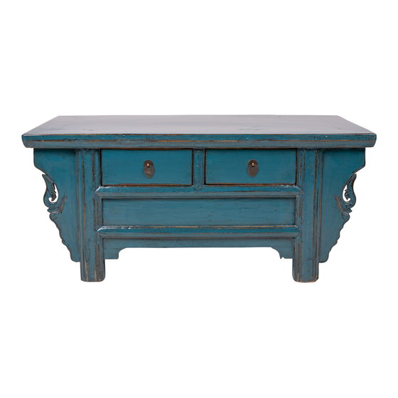 Coffee table lacquer blue 2drws 103x46x46 sideview