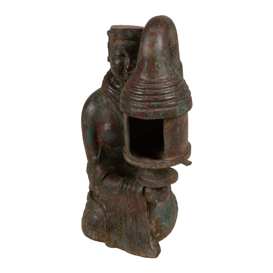 Monk with lantern bronze sideview