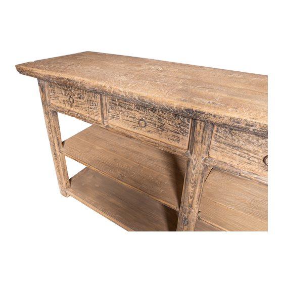 Console table wood 6drwr sideview