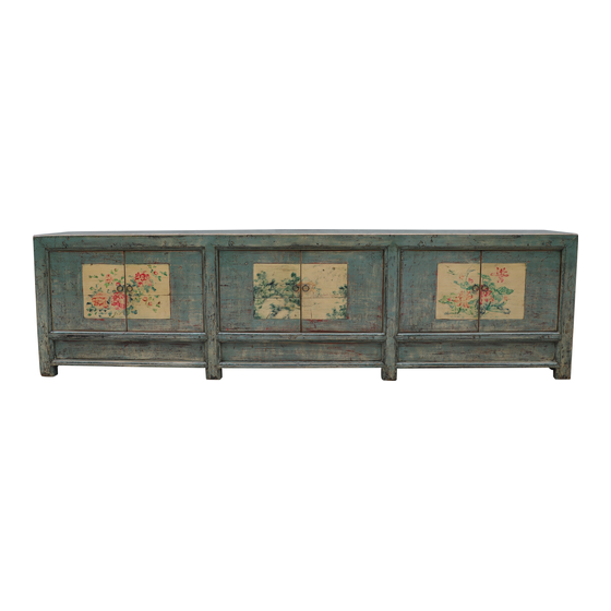 Sideboard lacquer turquoise with painting 6drs sideview