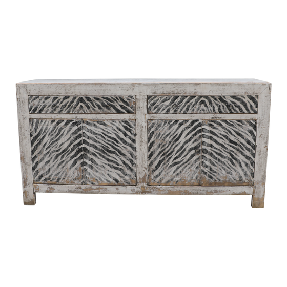 Sideboard wood white zebra 2drwrs 4drs sideview