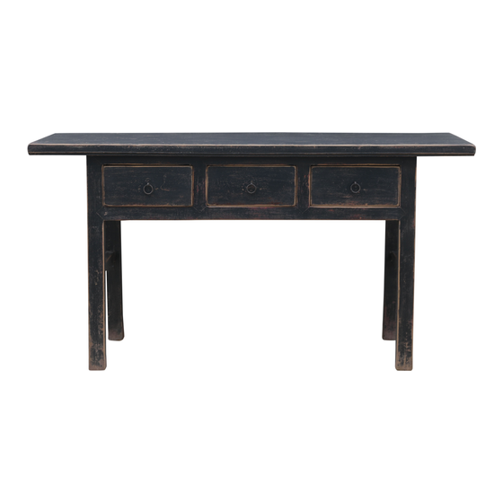 Console table black 3drws 160x49x85 sideview