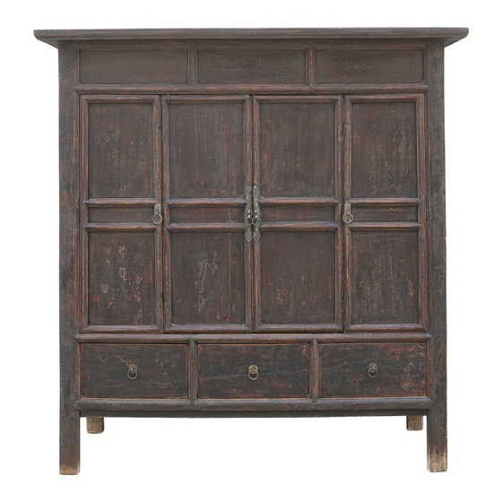Cabinet high black ming dynasty 4drs 3drws sideview