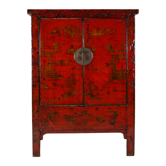 Bridal cabinet lacquer red 2drs 128x50x179 sideview