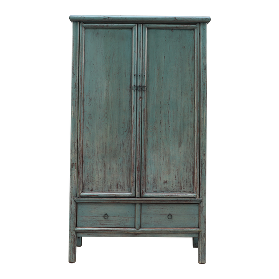 Cabinet high wood blue 2drs 2drws 103x49x183 sideview