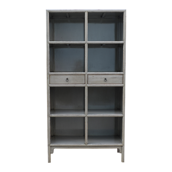 Bookcase wood grey 2drws 110x44x215 sideview