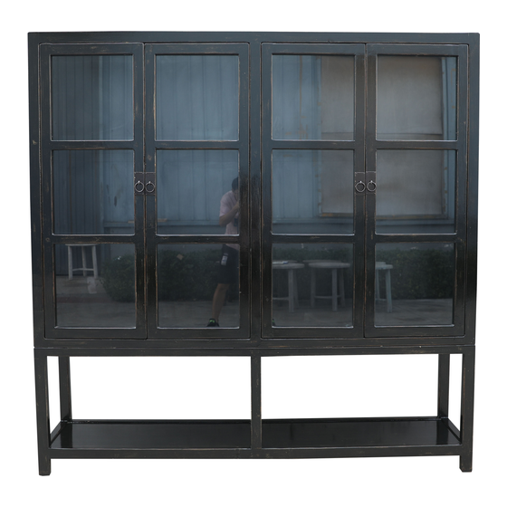 Glass cabinet wood black 4drs 200x45x200 sideview