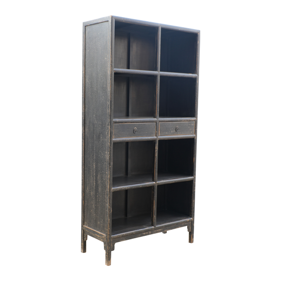 Bookcase wood black 2drws 110x44x215