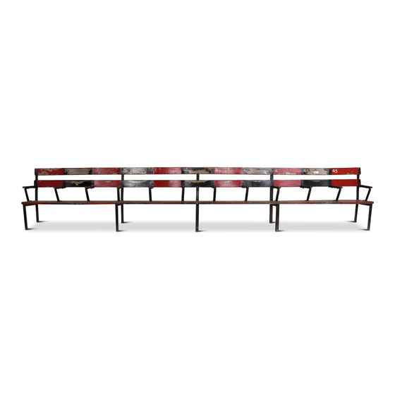 Bench wood 13-seater red/black sideview