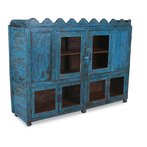 Cabinet wood glass blue 6 doors