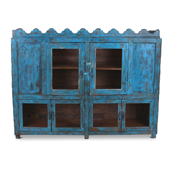 Kast hout/glas blauw 6drs sideview