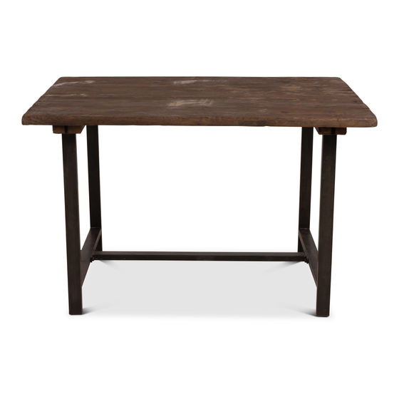 Dining table wood iron base 122x90x78 sideview
