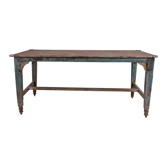 Market table wood blue sideview