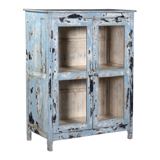 Glass cabinet wood blue 2drs sideview