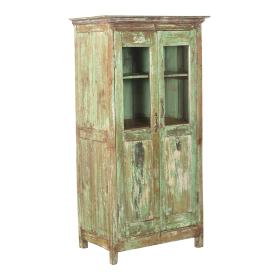 Glass cabinet wood green 2drs sideview