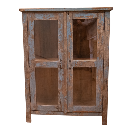 Glass cabinet wood blue 2 doors sideview