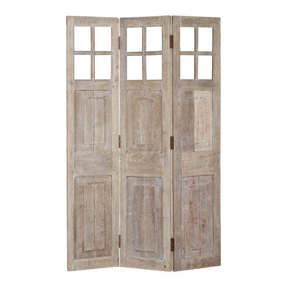 Room divider wood and glass bleached
