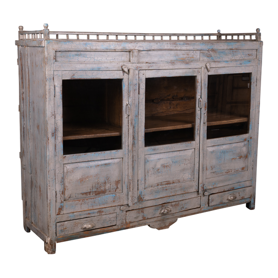Sideboard glass wood blue 3drs 3drwrs